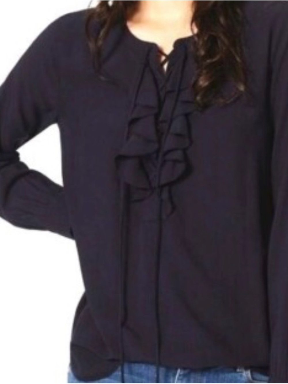 ANNE TAYLOR LOFT Navy Ruffle Tie-Front Blouse Size S